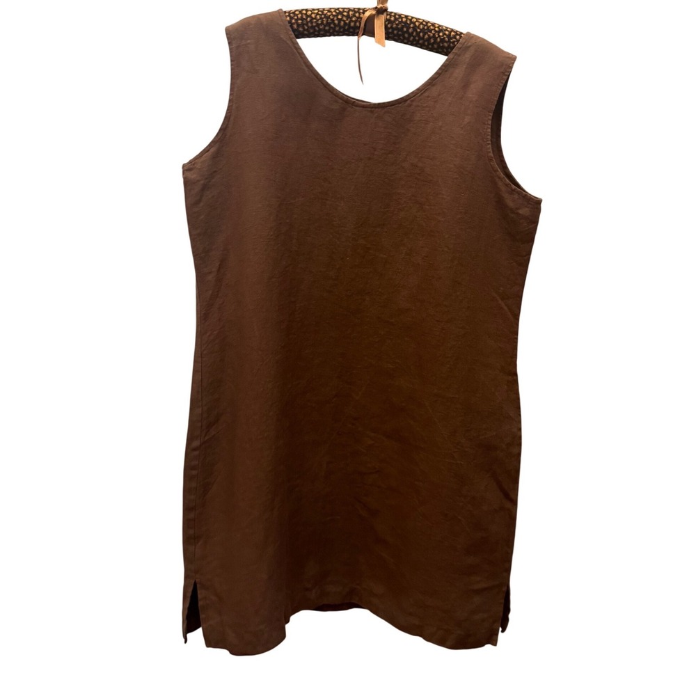 WilliWear Vintage Brown 100% Linen Sleeveless Shift Mini Dress Large